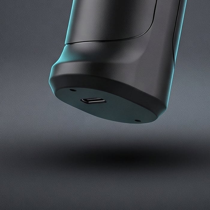 Detalle del puerto de carga USB-C en la base de VORTEX